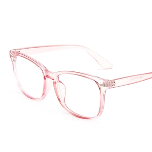 Full frame blue light blocking glasses in transparent pink with metal hinges