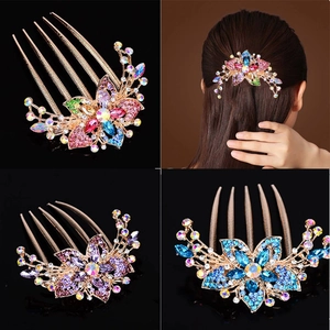 Rhinestone Flower Butterfly Hair Combs And Barrettes Alloy Sparkling Crystal Hair Clips For Women Wedding Party Accessoires