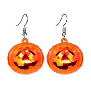 LED Halloween pumpkin drop earrings with glowing light effect for parties