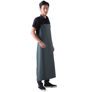 Double-layered thick waterproof dark green apron with pockets for professional kitchen use