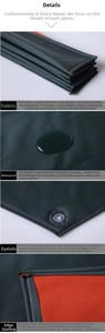 Detail of waterproof PVC apron showing grey fabric, orange piping, and high-frequency seams