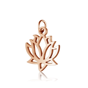 Detailed view of a rose gold lotus flower pendant with a polished metallic finish