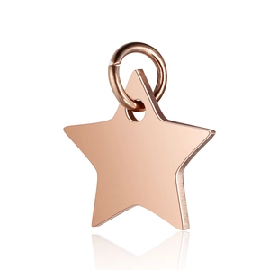Polished rose gold star pendant accessory with smooth metal surface and hanging ring
