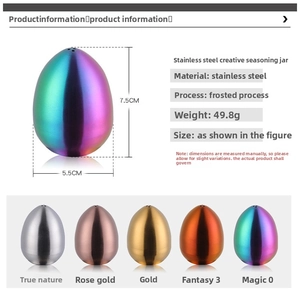 Dimensions and weight specifications of egg-shaped stainless steel seasoning shakers
