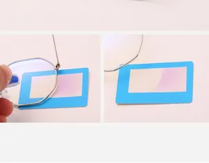 Detailed blue light blocking test on silver metal frames with purple laser light
