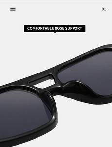 Close-up of comfortable nose pads and polished black frame on square sunglasses
