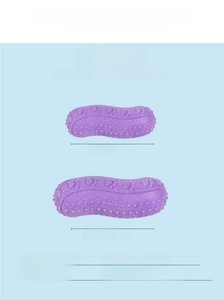 Peanut-shaped TPR rubber dog chew toy with paw prints in 10cm and 13cm sizes
