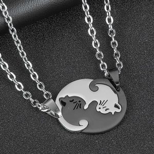 Stainless Steel Matching Cat Heart Puzzle Pendant Necklaces Engraved Love You For Couples Friends Trendy Minimalist Jewelry