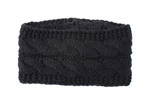 Detailansicht des schwarzen Zopfmusters auf diesem dicken Winter-Strickstirnband