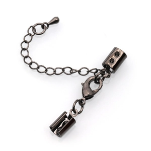 Detailed set of gunmetal lobster clasp, extension chain, and cord ends for DIY jewelry
