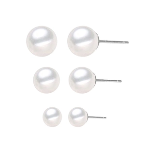Three-pair set of minimalist white pearl earrings in various sizes with gold plating