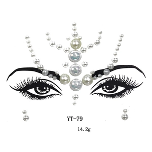 Detail of YT-79 face gem sticker with white pearls for makeup and masquerade
