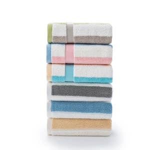 Thick 100g pure cotton towels with colorful stripes set, soft absorbent face towels