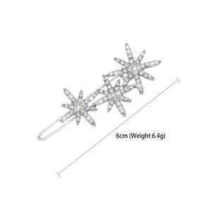 Elegant 6cm silver star hair clip with shimmering crystals for women fashion styling