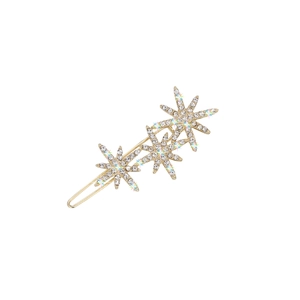 Sparkling gold snowflake hair clip with rhinestones and star elements for women