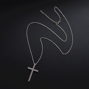 Poliertes silbernes Kreuz-Anhänger Halskette aus Titanstahl mit feiner Kette für Damen Herren