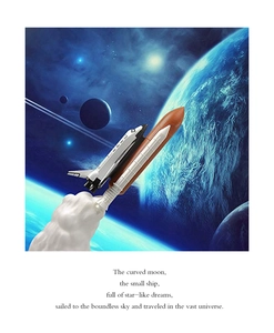 Space shuttle rocket lamp with high detail including orbiter and boosters over Earth background