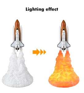 Detail showing the lighting effect of the space shuttle rocket lamp with smoke base
