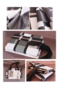 Detailed views of checkered tote bag showing woven fabric texture and large capacity