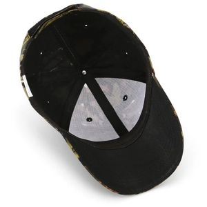 Leaf bionic camouflage baseball cap showing internal 6-panel structure and acrylic label