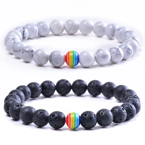 Bracelet En Perles De Pierre Naturelle Accent Rayé Arc-En-Ciel Cordon Tressé Ajustable Ou Élastique Bijou Unisexe
