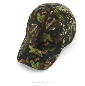Detailed top view of a bionic leaf camouflage baseball cap with six-panel construction