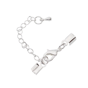 Silver lobster clasp set with extension chain and fold-over cord ends for DIY jewelry