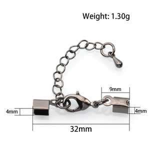 Black gunmetal plated lobster clasp and extension chain jewelry set with measurements
