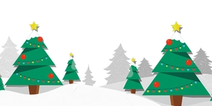 Detailed flat vector illustration of festive Christmas trees with flickering colorful lights