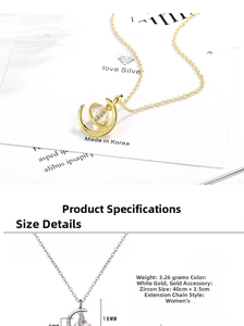 Detailed view of moon and planet pendant dimensions and weight for the necklace