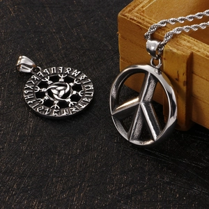 Vintage Viking sun flower and rune necklaces with stainless steel chains for men