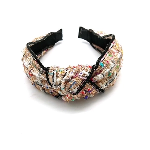 Cerchietto per capelli in tweed intrecciato con nodo in stile francese chic da donna