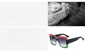 Gros plan détaillé des lunettes de soleil carrées avec monture tricolore et cristaux