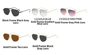 Detailed grid showing five color variations of pilot metal frame sunglasses with double bridge