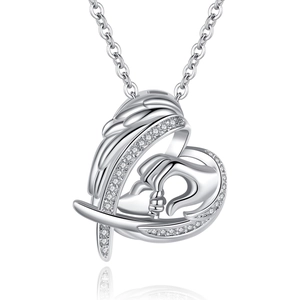 Mother's Day Gift Angel Wings Heart Necklace For Women Copper Zirconia Parent Child Hand Holding Pendant Necklace Jewelry