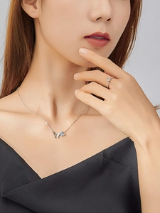 Elegant s925 silver butterfly necklace and ring set with blue and white gemstones