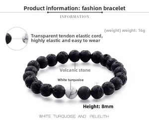 Detail of 8mm black lava and white turquoise beads with durable elastic string