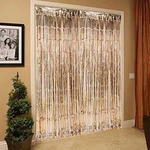 Golden aluminum foil tinsel fringe curtain hanging for festive party backdrop decoration