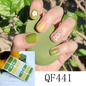 Hyuna style floral and polka dot 3D waterproof nail stickers in green and yellow