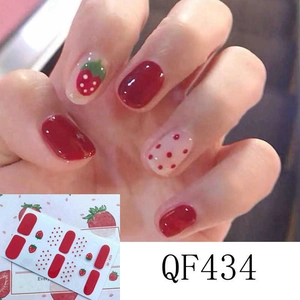 3D waterproof nail art stickers featuring red polka dots and strawberry designs style QF434