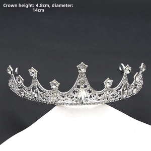Detail view of crystal tiara measuring 4.8cm height and 14cm diameter with silver plating