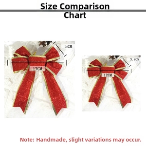 Detailed size comparison for red glitter Christmas bows in large and small versions