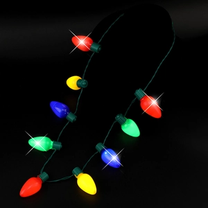 Colorful LED Christmas bulb necklace with glowing red green and blue lights