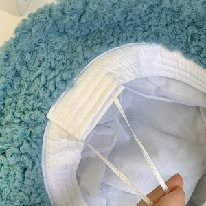 Blue lamb wool bucket hat for women with adjustable inner drawstring lining for winter