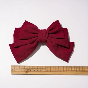 Large 19cm wine red fabric triple-layer bow hair clip with spring clip for women