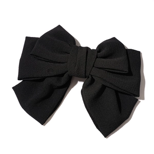 Elegant large black fabric triple-layered bow spring hair clip for women ponytail
