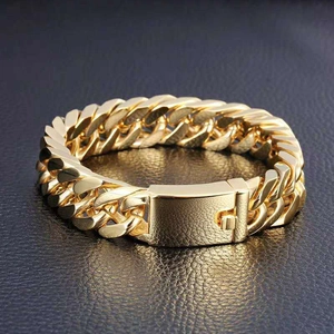 Chunky 18K gold plated Cuban link bracelet for men with heavy duty square press clasp