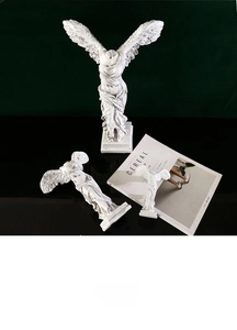 Detailed trio of Winged Victory sculptures in matte white resin for home decor