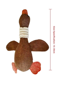Detail of wild goose plush dog toy with coarse fabric texture and 15-30cm size specs