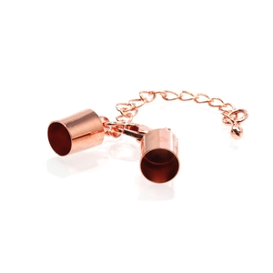 Rose gold cylindrical end caps and lobster clasp extension chain for DIY jewelry